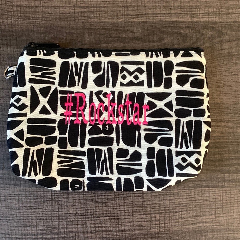 Thirty-One Ink Blocks Mini Zipper Pouch Embroidered with #Rockstar